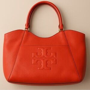 Tory Burch Red/Orange Shoulder Bag with Embossed Logo